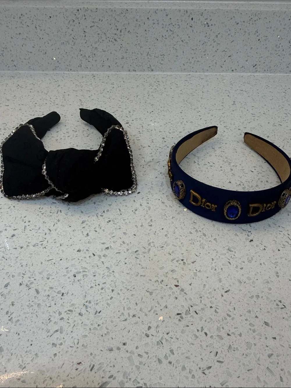 Dior Navy Blue and LV  Black Embellished Headbands Set